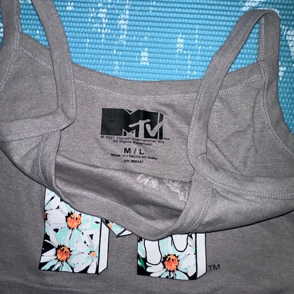 Grey Floral MTV Cropped Tank Top - Picture 3 of 5